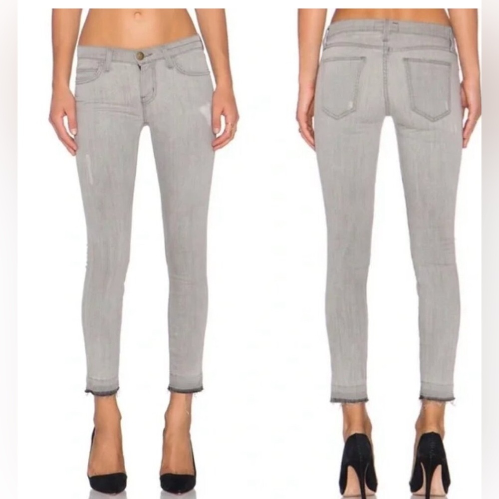 Current/Elliott The‎ Stiletto Jeans Womens 27 Grey Good Distressed Raw Hem Crop